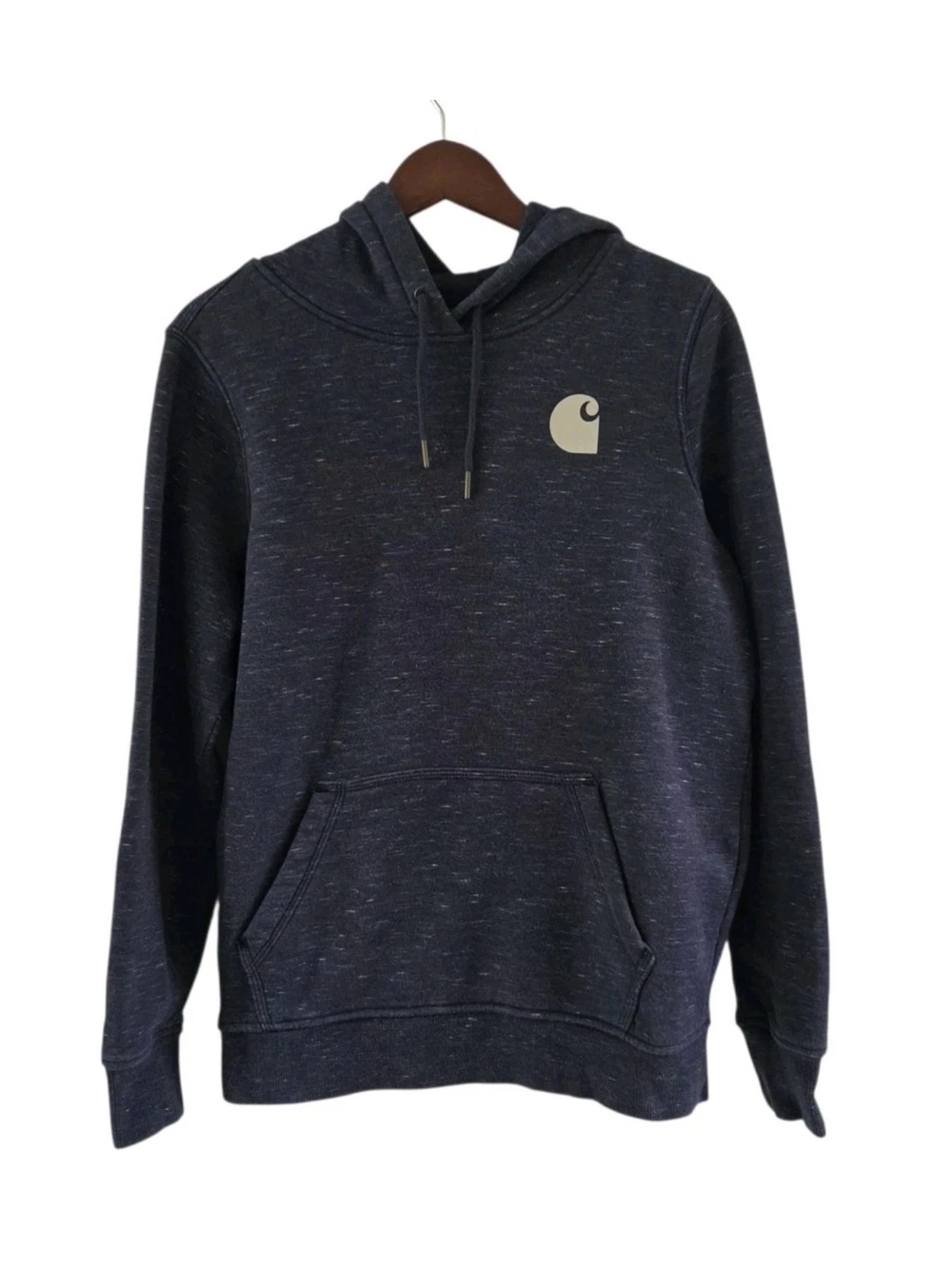 Carhartt Clarksburg Logo Sweatshirt Hooded Hoodie Navy Blue Spell Out Size M